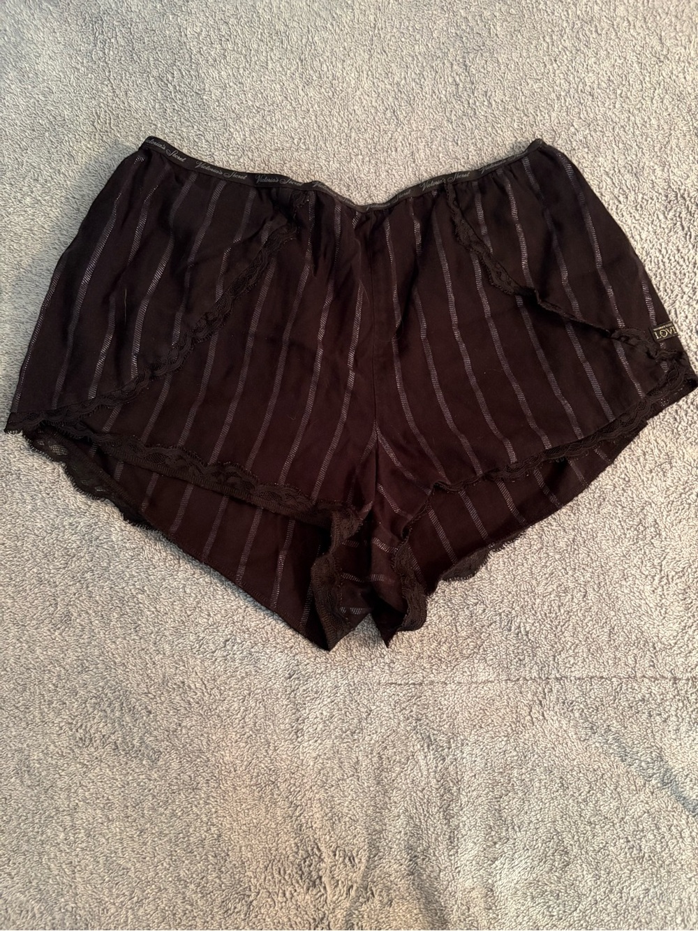 Victoria’s Secret Striped Sleep Shorts Medium Lace Detail Cotton Blend Black